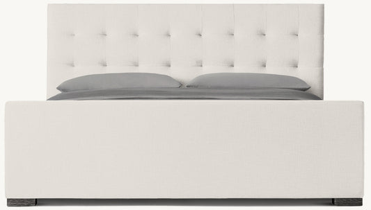 Modena Fabric Platform Bed: Black Oak | Performance Linen Weave - Natural