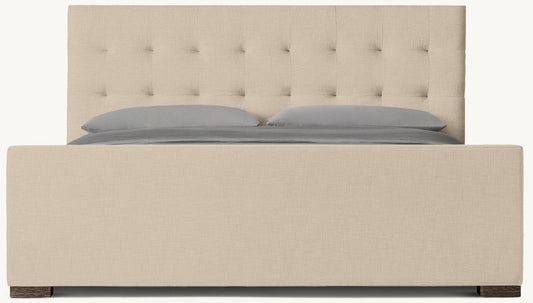 Modena Fabric Platform Bed: Brown Oak | Perennials Performance Textured Linen Weave - Sand