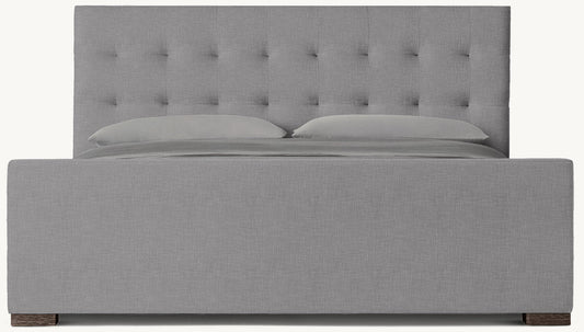 Modena Fabric Platform Bed: Brown Oak | Perennials Performance Textured Linen Weave - Fog