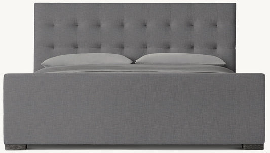 Modena Fabric Platform Bed: Black Oak | Perennials Performance Textured Linen Weave - Charcoal