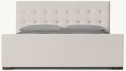 Modena Fabric Platform Bed: Brown Oak | Perennials Performance Textured Linen Weave - Natural